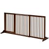 PawHut Freestanding Length Adjustable Wooden Pet Gate with Lockable Door 3 Panels, Brown