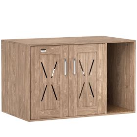 PawHut Cat Litter Box Enclosure with Scratching Board, Cat Washroom End Side Table, 31.5" x 19" x 20", Walnut Brown