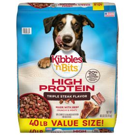 Triple Steak Flavor Dry High Protein Dog Food 40 lb Bag