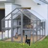 Extra Spacious Catio Outdoor Cat Haven, 110 inch Luxury Cattery with Weather-Resistant Roof, Cat Climbing Ramp, Space Pod Bed, 2 Lounging Huts