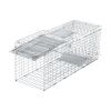 32" Live Animal Cage Trap, Heavy Duty Folding Raccoon Trap, Humane Cat Trap with Handle, Silver