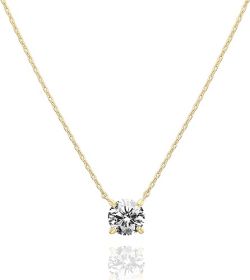 14K Gold Plated Crystal Solitaire 1.5 Carat (7.3mm) Cubic Zirconia Dainty Choker Necklace | Gold Necklaces for Women
