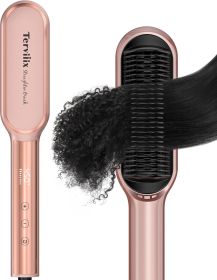Hair Straightener Brush Rose Gold - Ionic Anti-Frizz Hair Straightening Comb with MCH Heater, 13 Heat Settings, Fast Heating 20S, Dual Voltage