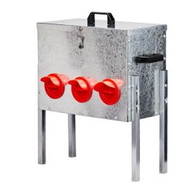 Automatic Chicken Feeder Rodent Proof, 6 Ports Large Capacity Metal Poultry Feeder with Legs and Lid, Galvanized Chicken Feeder for Hen Coop