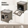2-Tier Wicker Cat Condo with Litter Mat - Hidden Litter Box Enclosure, Detachable Washable Cushion, Gray Rattan