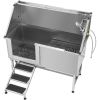 62 Inch Dog Grooming Bath Tub Stainless Steel w Stairs Water Filter Left
