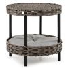 2-Tier Rattan Cat Bed (15"x15") - Washable Padded Cushion, Metal Legs (66 lbs Total Capacity), Gray Finish