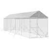 Outdoor Dog Kennel Silver Galvanized Steel, Polyethylene