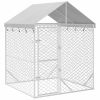 Outdoor Dog Kennel with Roof Silver 6.6'x6.6'x8.2' Galvanized Steel