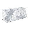 32" Live Animal Cage Trap, Heavy Duty Folding Raccoon Trap, Humane Cat Trap with Handle, Silver