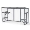 Outdoor Wood Cat Enclosure, Patio Cat Catio House with 3 Platforms, Lockable Door, Sun Sheet Roof, Large Run for Pets, Gray