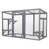 Outdoor Wood Cat Enclosure, Patio Cat Catio House with 3 Platforms, Lockable Door, Sun Sheet Roof, Large Run for Pets, Gray