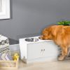 PawHut Elevated Dog Bowls with Storage Cabinet, Large 44L Capacity, Raised Dog Bowl Stand, Pet Food Bowl Feeding Station, White