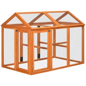 PawHut Chicken Run, Wooden Large Chicken Coop, Combinable Design with Perches & Doors for Outdoor, Backyard, Farm, 4.6' x 2.8', Orange (Color: as Pic)