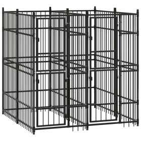 Dog Kennel Black Powder-coated steel Large Durable Dog Kennel (Color: Black)